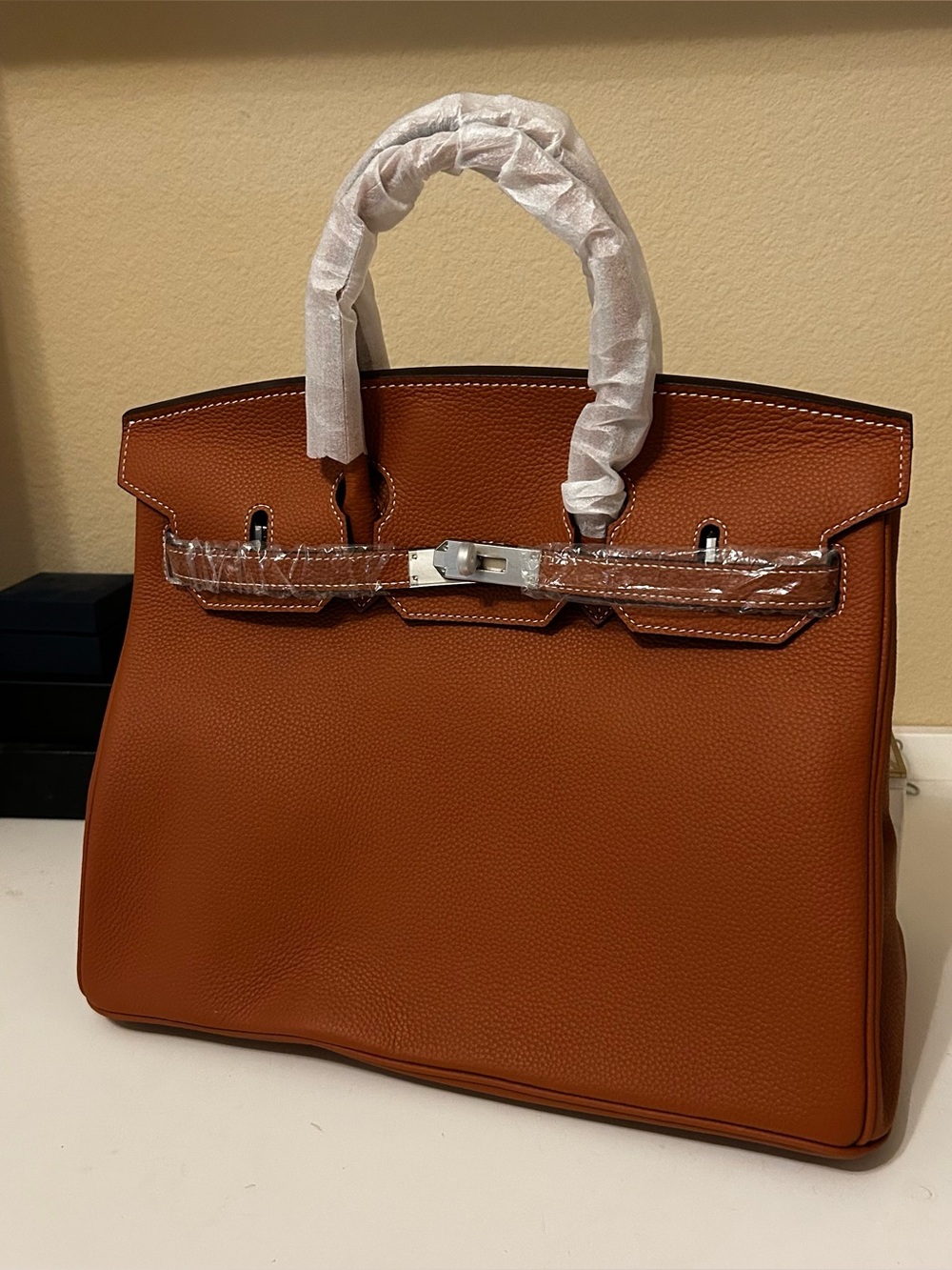 35cm Silver on Gold Top handle Leather Satchel BK Style